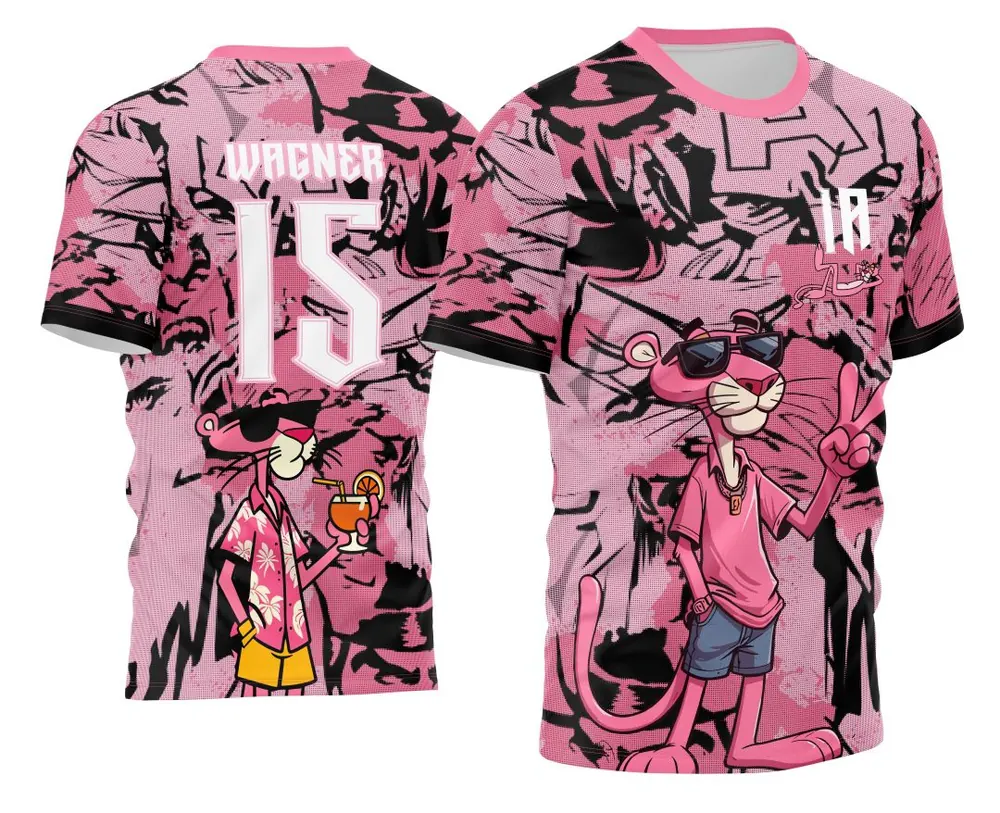 Arte Estampa Camisa Interclasse Pantera Cor de Rosa Desenho 2024