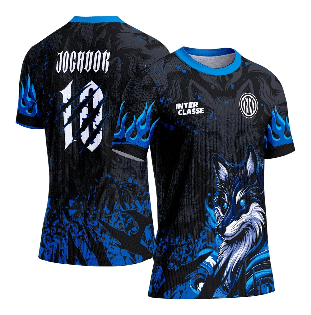 Camisa Interclasse Estampa Vetor Lobo Raposa Azul