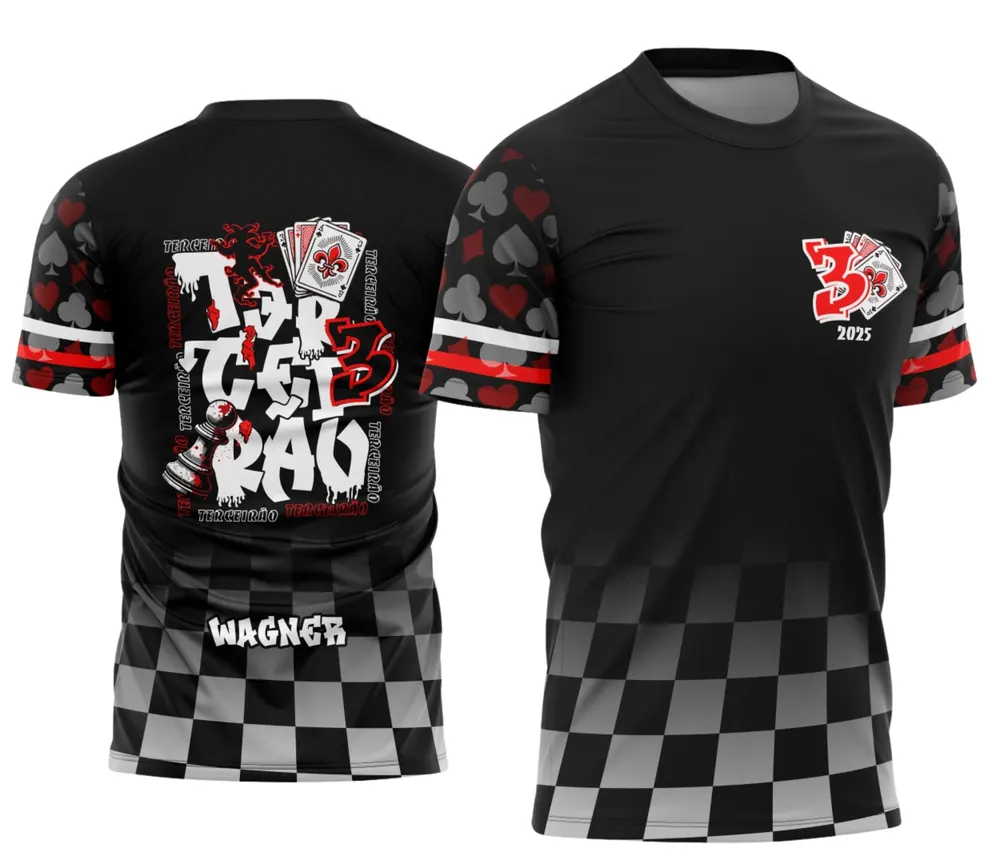 Arte Camisa Terceirão Xadrez e Cartas Vintage