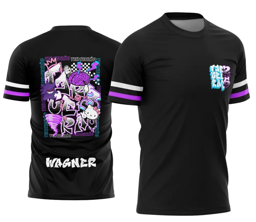 Camisa Terceirão com Gengar e Hello Kitty Exclusiva