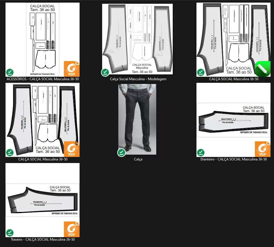 Molde de Costura Para Imprimir Camiseta - 05 - Calça Social Masculina (36 ao 50)