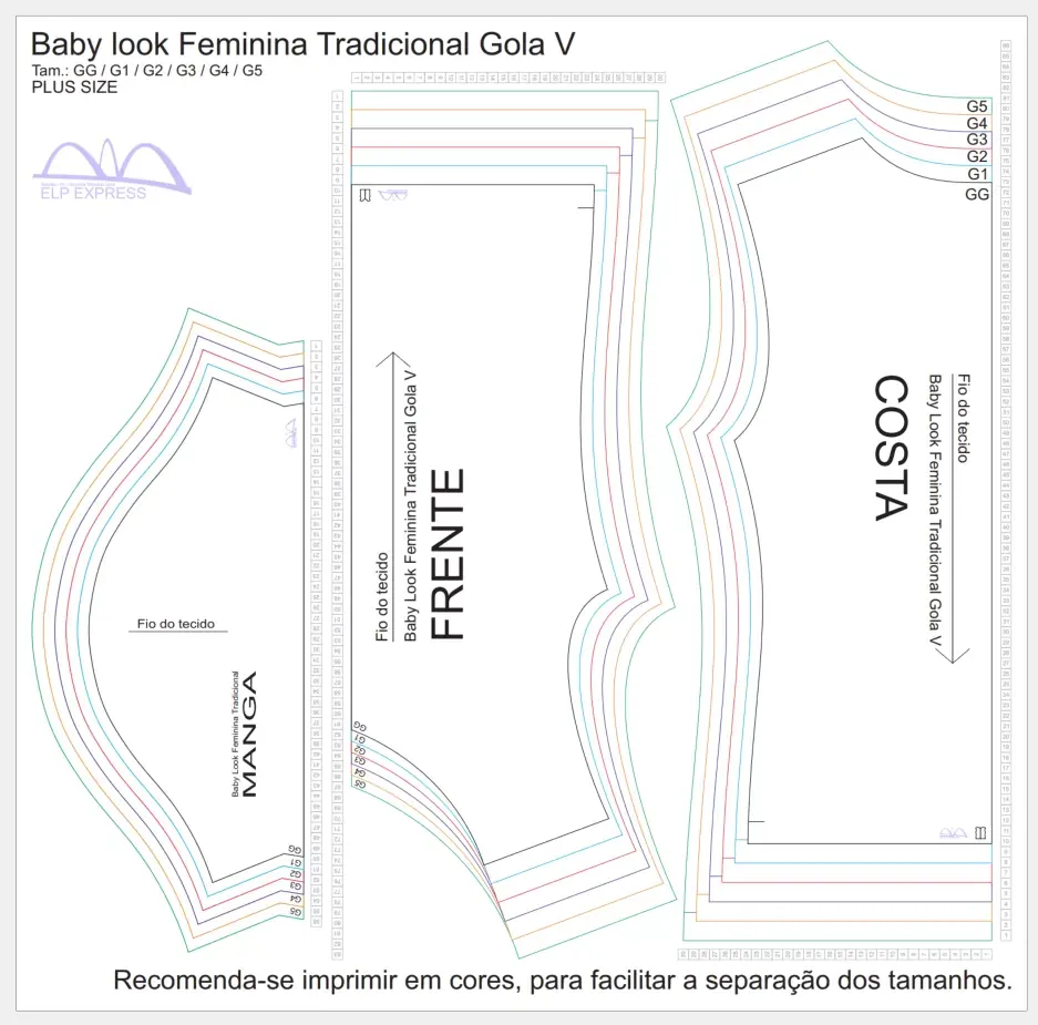 Molde de Costura Para Imprimir Camiseta - 15 - Baby Look Tradicional Gola V (GG ao G5) ok