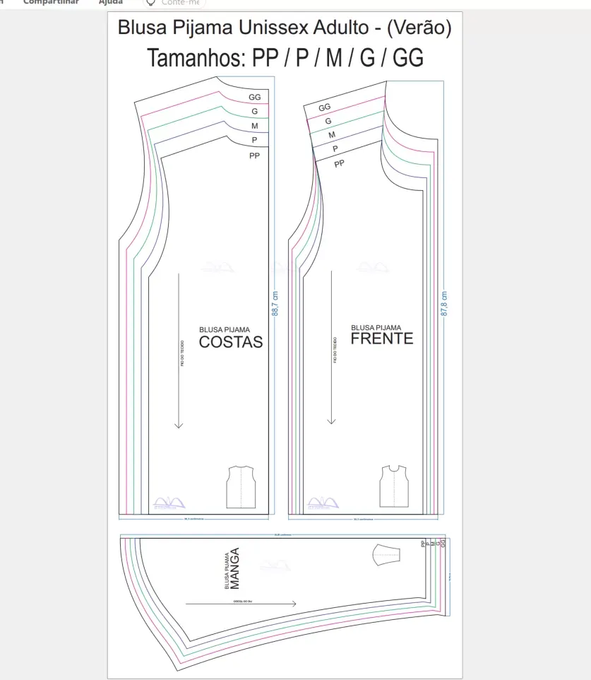Molde de Costura Para Imprimir Camiseta - 26 - Blusa de Pijama Unissex _Verão_ (PP ao GG)