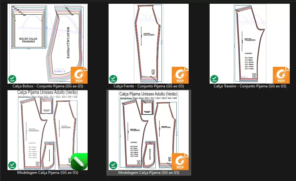 Molde de Costura Para Imprimir Camiseta - 52 - Calça de Pijama Unissex _Verão_ (GG ao G5)