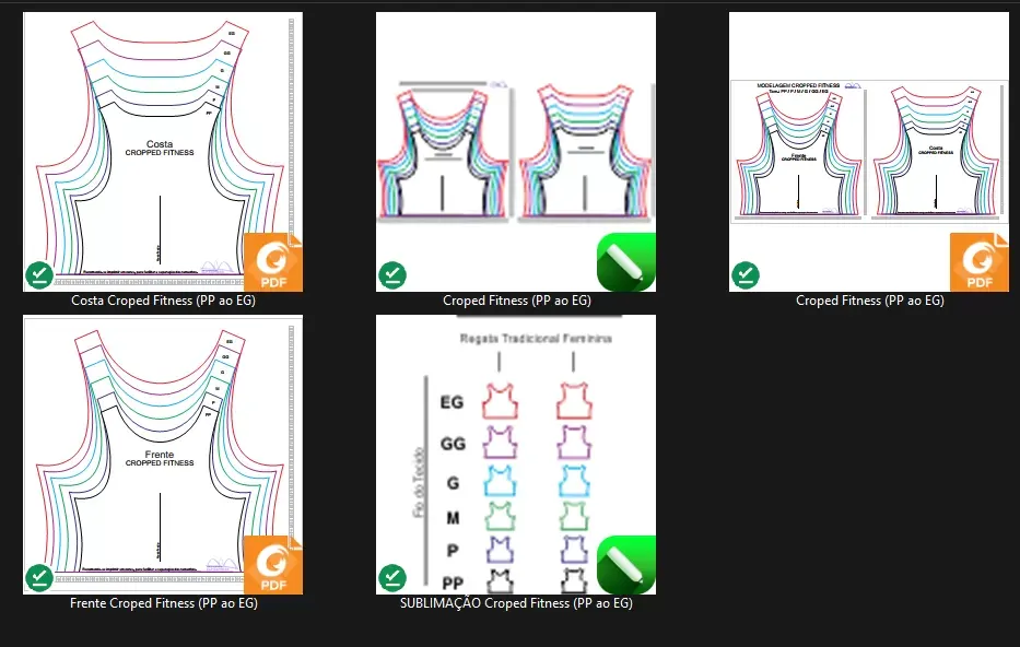 Molde de Costura Para Imprimir Camiseta - 70 - Cropped Fitness (PP ao EG)