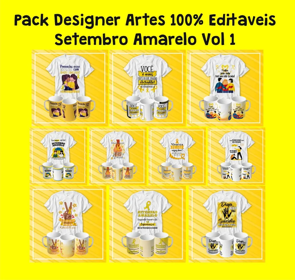 Camisa Pack Designer 100% Editaveis Setembro Amarelo 2023 Vol 1