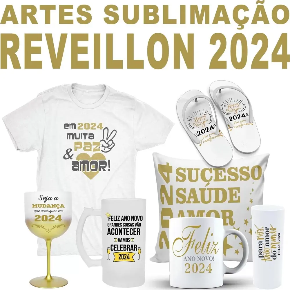 Camisa Pacote 100 Editáveis Ano Novo 2024 Reveillon