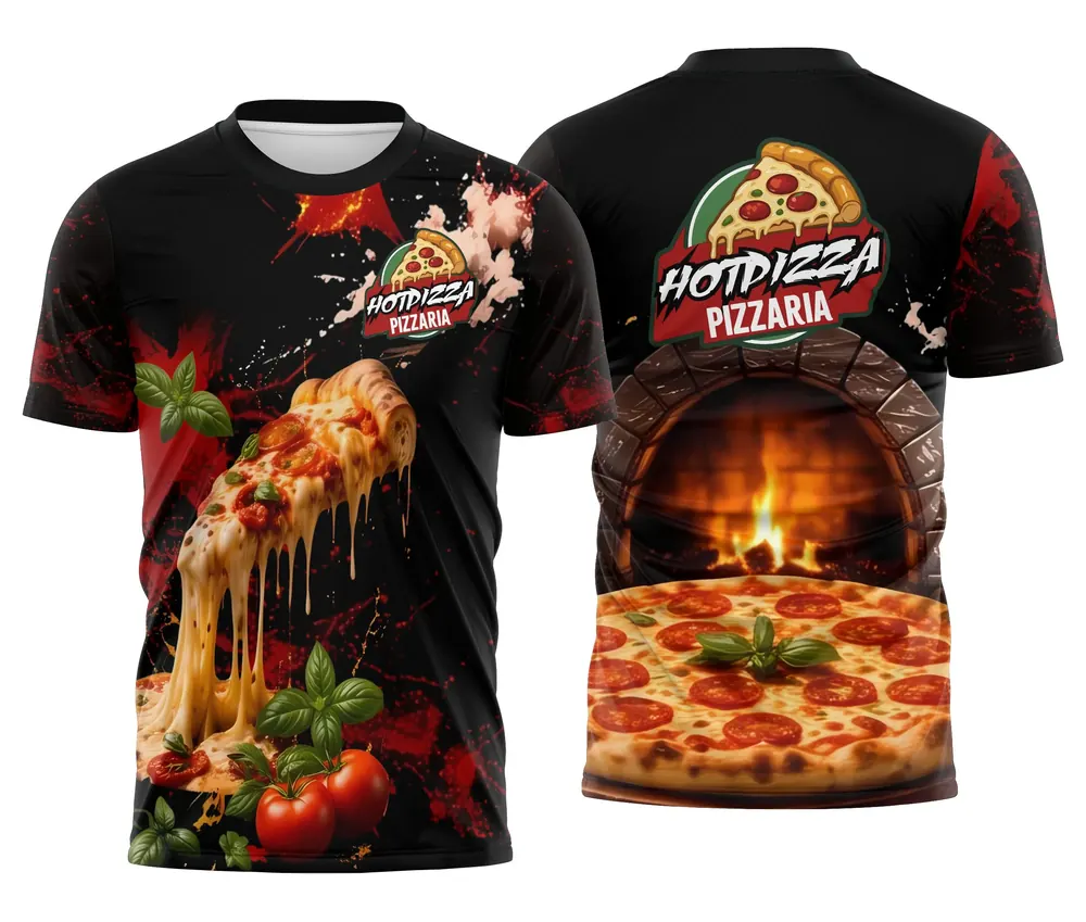 Camiseta Pizzaria Realista Forno a Lenha com Queijo Escorrendo