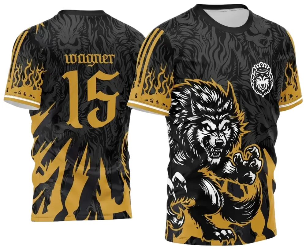 Arte Estampa Camisa Interclasse Lobo Assustador Preto e Branco 2024 Modelo 03