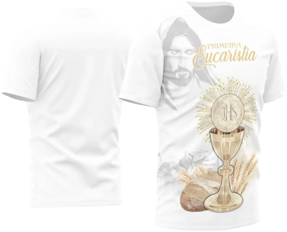 Arte Estampa Camisa Religiosa - Celebração da Primeira Eucaristia 2025
