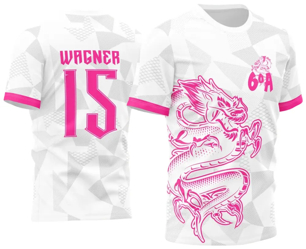 Camisa Para Atlética Acadêmica e InterClasse Dragão Branca e Rosa Sexto Ano 2023