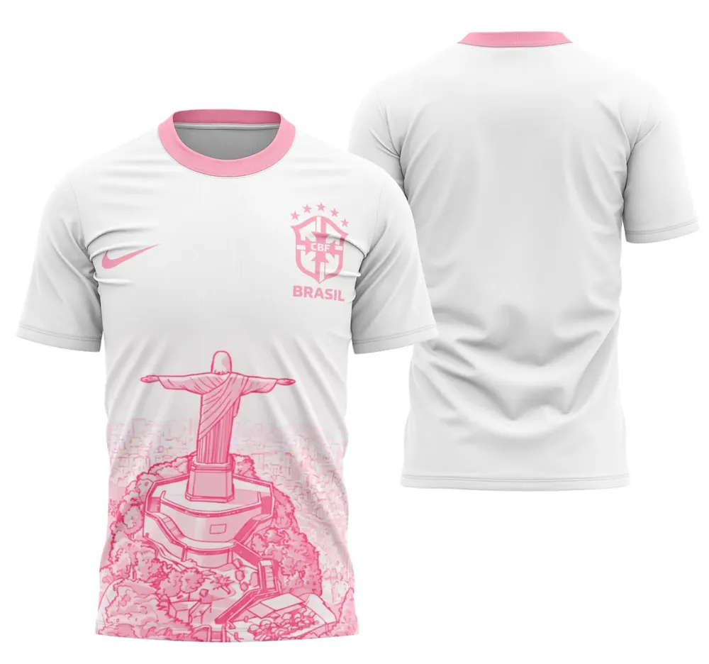 Arte Camisa Brasil Cristo Redentor Rosada 202-26 Versão Fan