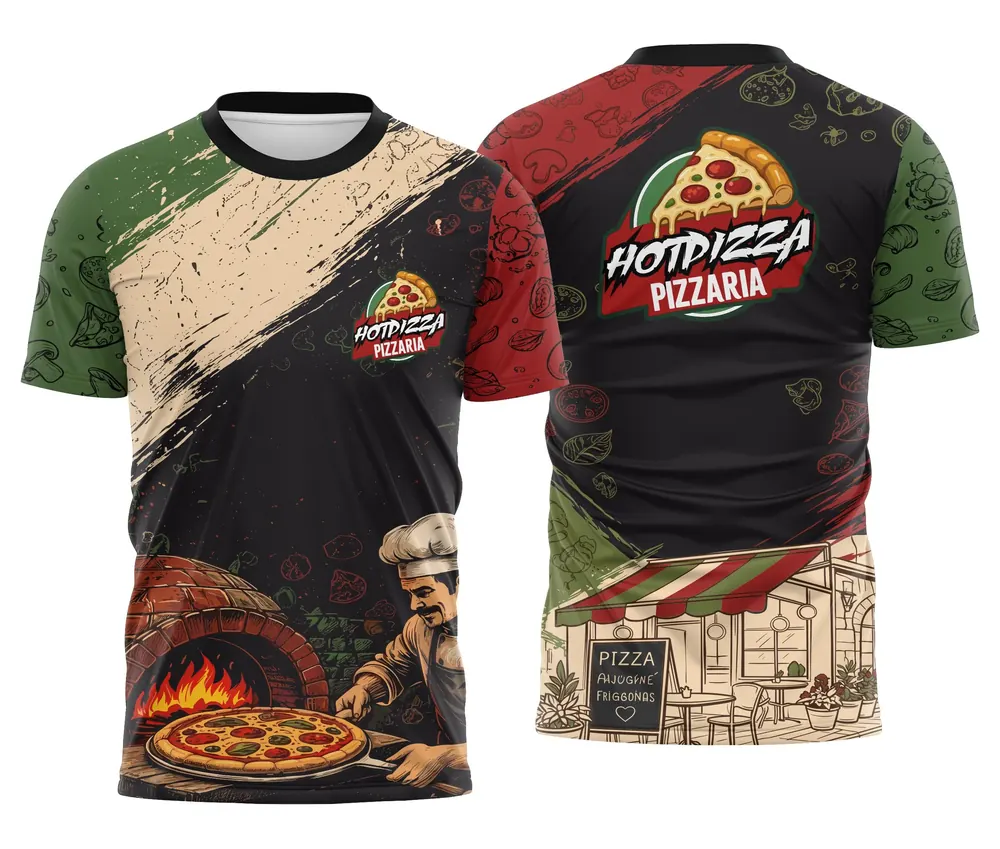 Camisa Delivery Pizzaria Verde e Preta com Fachada Italiana