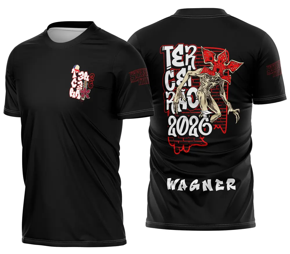 Arte Camisa Terceirão Stranger Things com Demogorgon Imponente