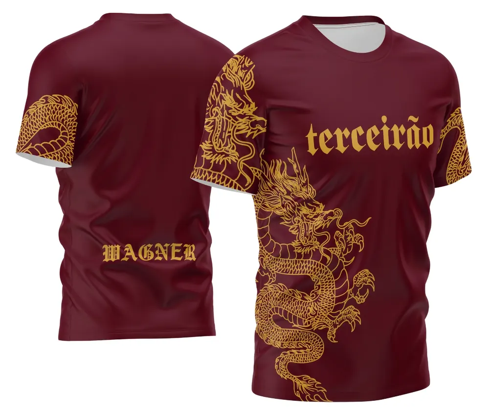 Camisa Terceirão Vermelho Vinho com Dragão Imponente