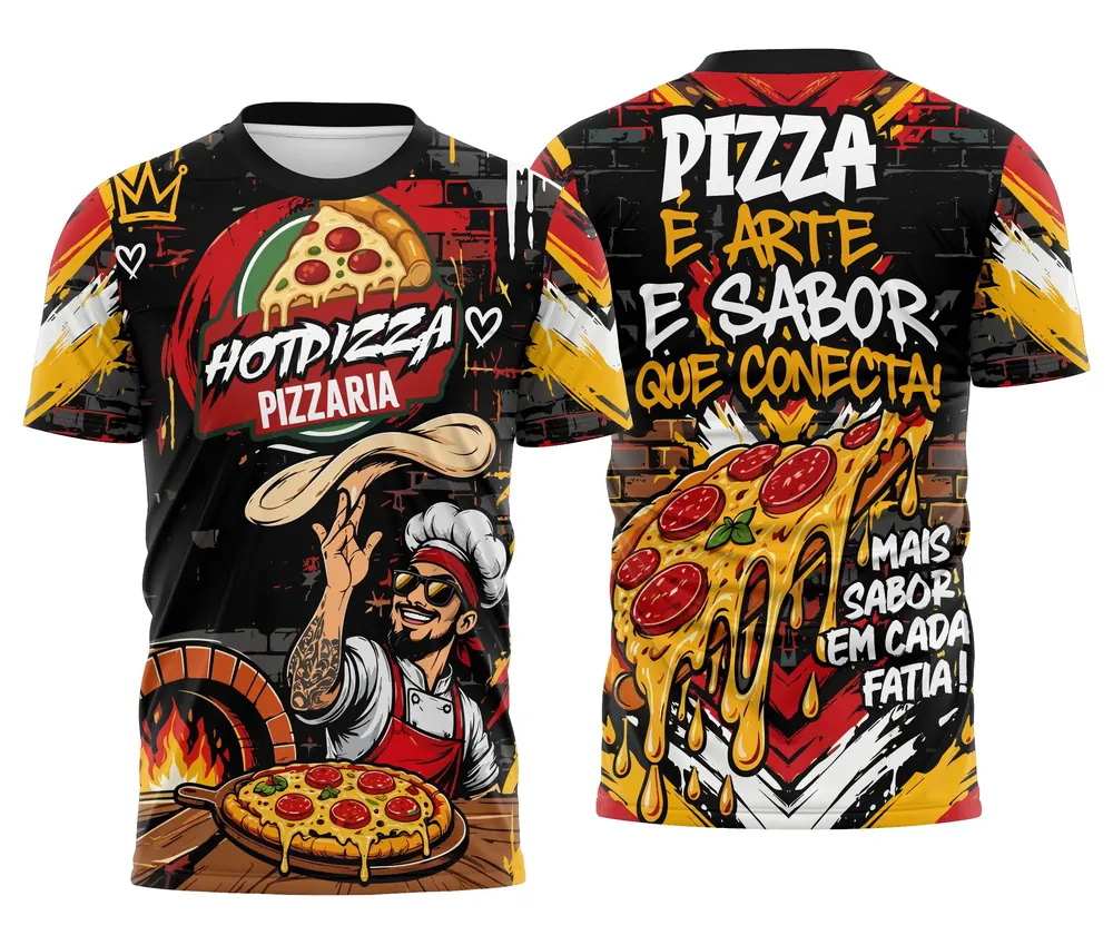 Camiseta Delivery Pizza Grafite Amarela com Pizzaiolo Tatuado