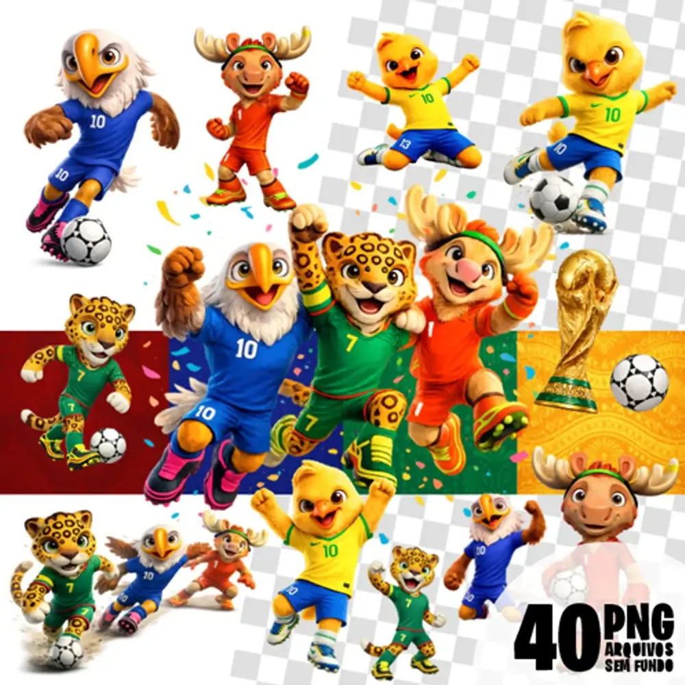 Kit Mascotes Copa do Mundo 2026 Sem Fundo – Arquivos e Personalizados