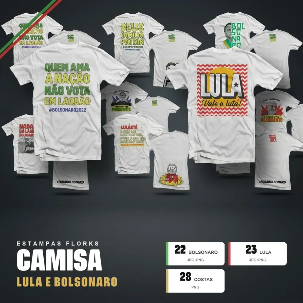 Camisa Pack com 45 Estampas Flork para - Lula e Bolsonaro