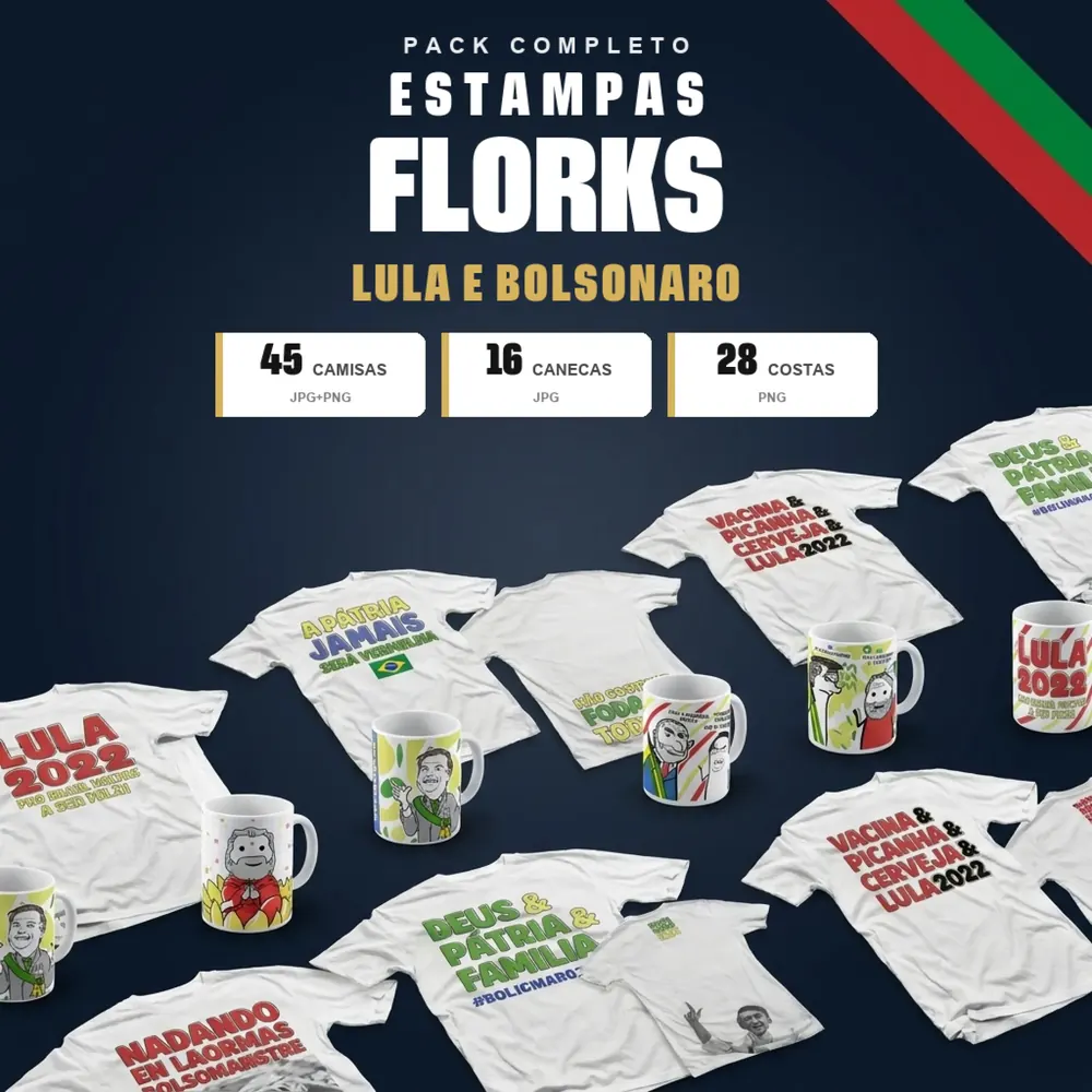 Camisa Pack Estampas Flork Lula e Bolsonaro