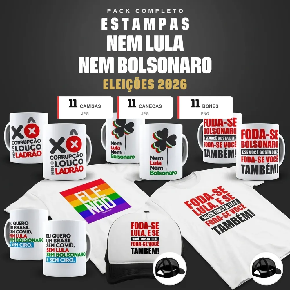 Camisa Pack Estampas Nem Lula Nem Bolsonaro 2026