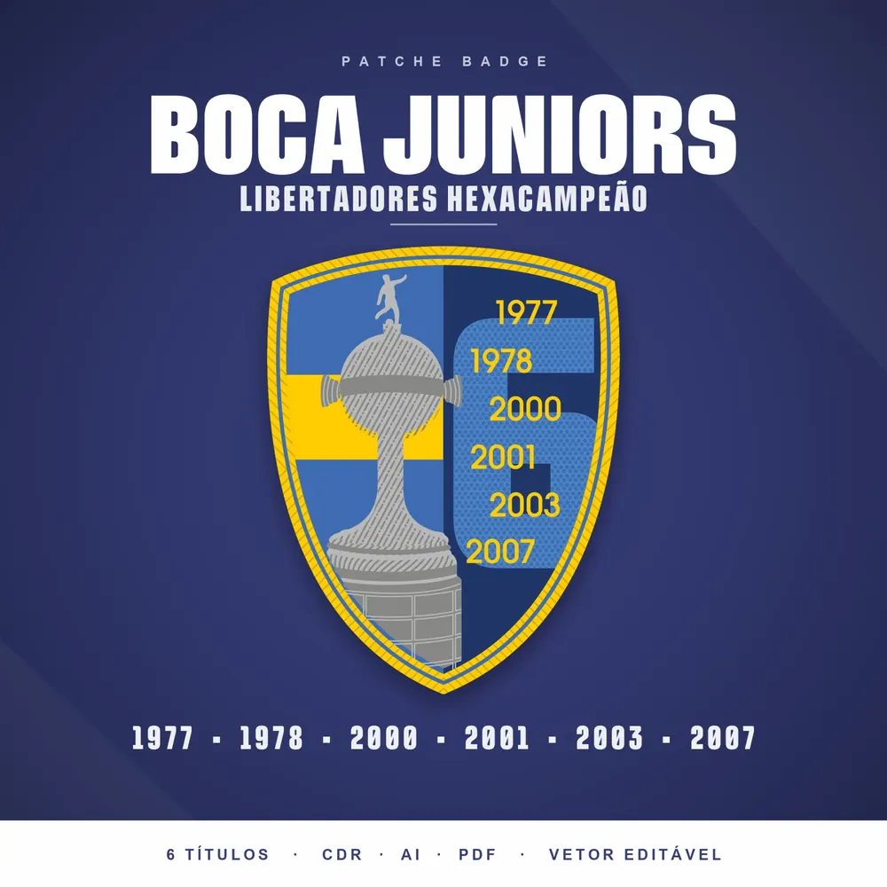 Camisa Patche Badge Boca Juniors Libertadores Hexacampeão ial