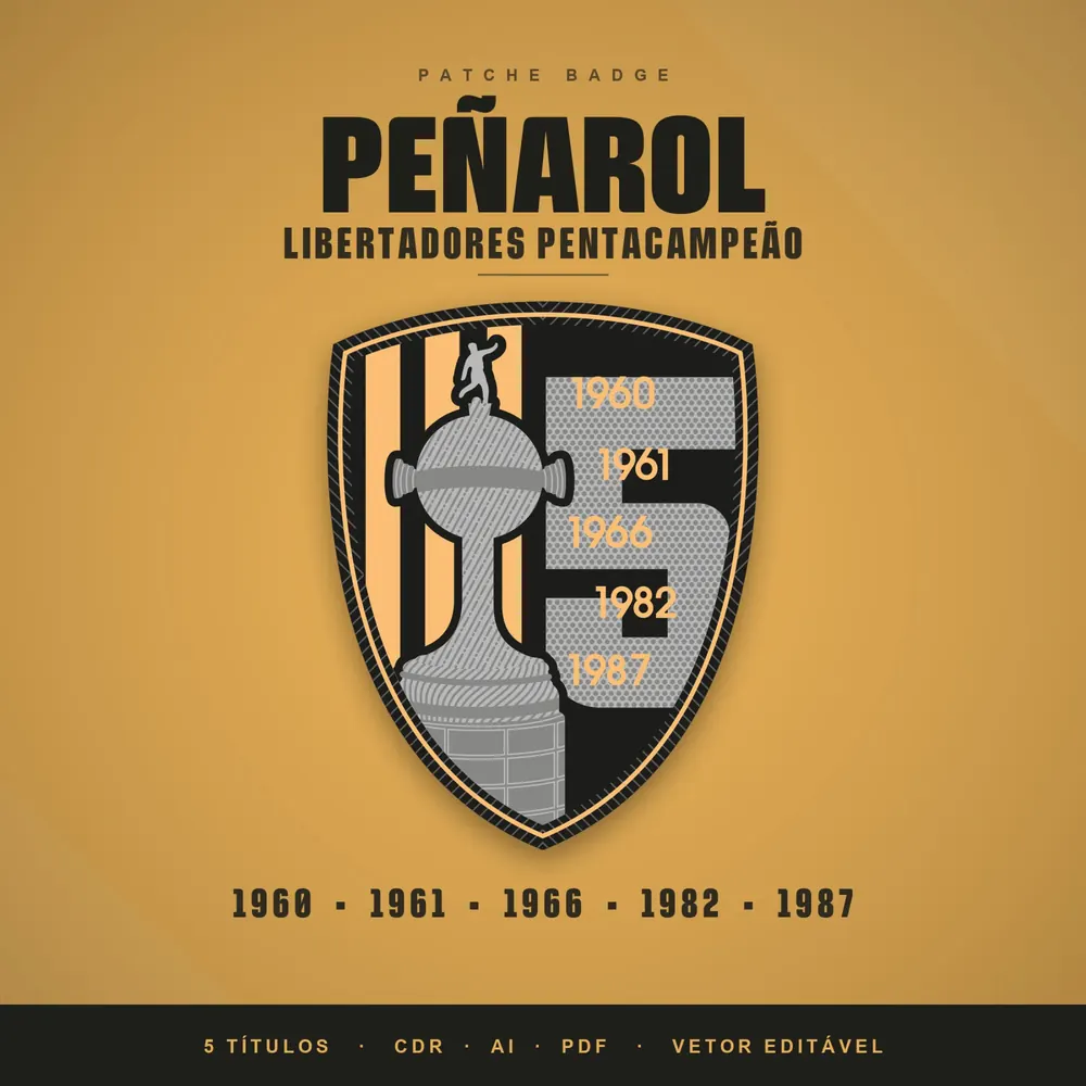 Camisa Patche Badge Peñarol Libertadores Pentacampeão AI