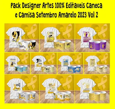 Camisa Pack Designer 100% Editaveis Caneca e Camisa Setembro Amarelo 2023 Vol 2