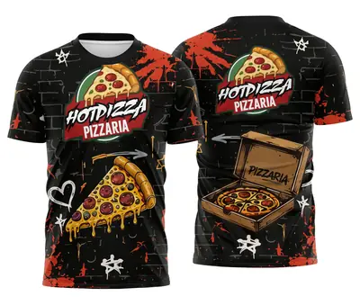 Camisa de Pizzaria Street Art Tijolos com Caixa de Pizza