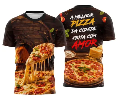 Camisa Uniforme Pizzaria Realista Queijo Derretendo Melhor da Cidade