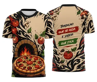 Blusa Uniforme Pizzaria Bege e Preta Tradição que se Assa