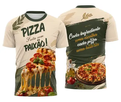 Camisa Pizzaiolo Bege e Verde Rústica Cada Ingrediente uma História