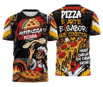 Camiseta Delivery Pizza Grafite Amarela com Pizzaiolo Tatuado