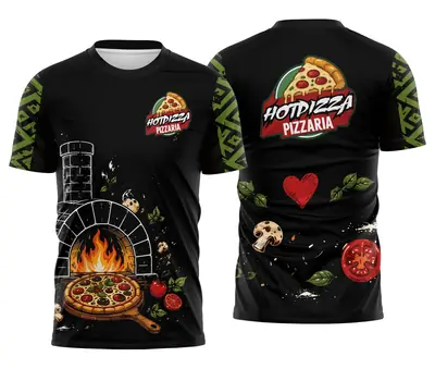 Camiseta Pizzaria Preta e Verde com Forno e Coração
