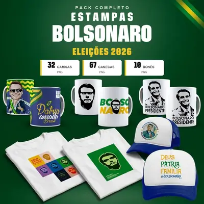 Camisa Pack Estampas Bolsonaro 2026 - , Caneca e Boné