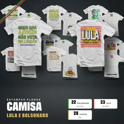 Camisa Pack com 45 Estampas Flork para - Lula e Bolsonaro