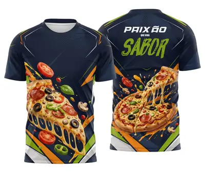 Camisa Uniforme Pizzaria Azul Marinho Paixão que Vira Sabor