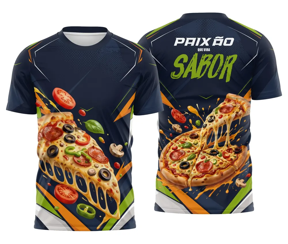 Camisa Uniforme Pizzaria Azul Marinho Paixão que Vira Sabor